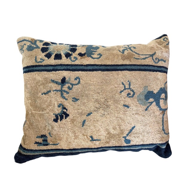 Custom Made Lumbar Pillow W/Antique Chinese Rug Fragment 18" W For Sale - Image 9 of 9