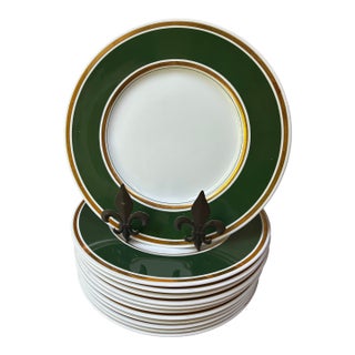 Antique Spode Copeland for Tiffany & Co. Green & Gold Dinner Plates - Set of 12 For Sale