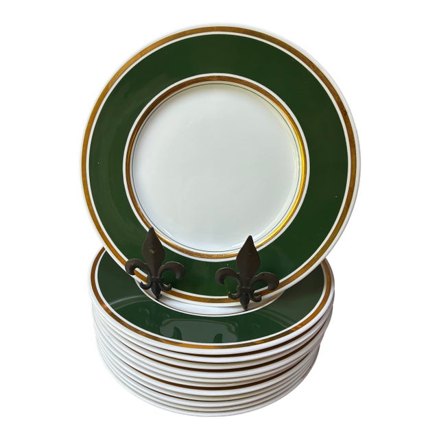Antique Spode Copeland for Tiffany & Co. Green & Gold Dinner Plates - Set of 12 For Sale