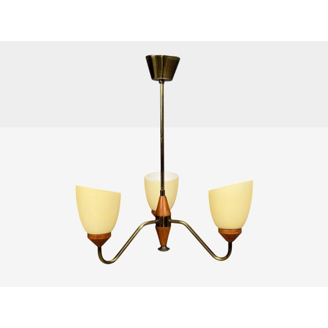 1950s 1950s Swedish Modern, Pendant Light, Teak, Brass, Glass For Sale - Image 5 of 10