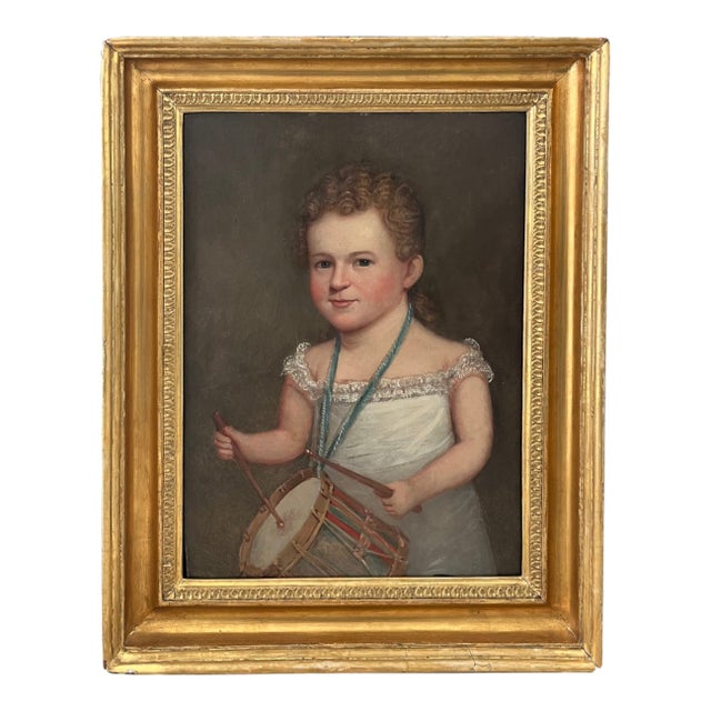 19th Century American Portrait of a Boy With Drum For Sale