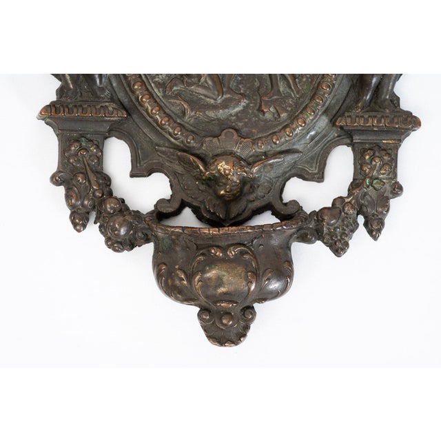 Antique Holy Water Font in Embossed Copper Depicting the Baptism of Christ, Naples, 19th Century For Sale - Image 3 of 8