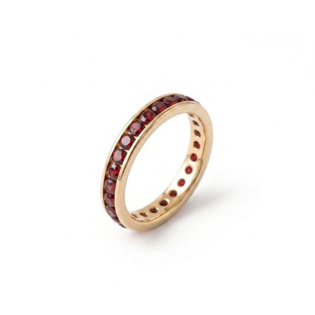 Natural Garnet Full Eternity Band Ring – Channel Set Round Gemstone Wedding Band – Us 7 For Sale - Image 4 of 4