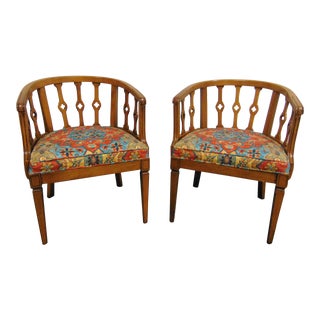 Mid Century Italian Style Fruitwood Club Chairs - a Pair For Sale