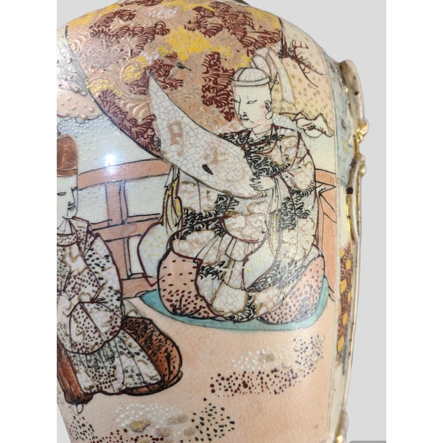 Early 20th Century Ornate Japanese Satsuma Vase Converted Into Lamp Figural Immortals For Sale - Image 10 of 12
