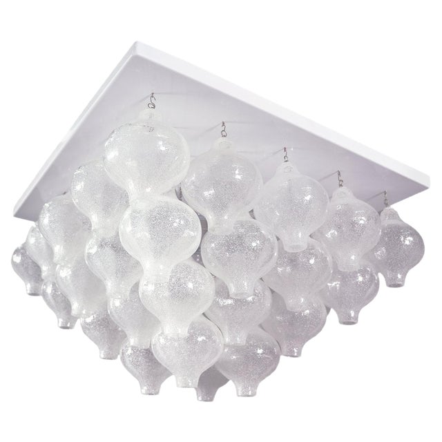 Pyramid Flush Mount in Tulipan Murano Glass & Nickel, 1960s, Austria For Sale