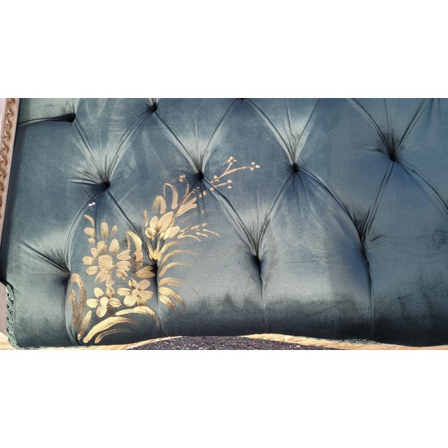Wood French Louis XVI Sofa Green Velvet Gold Painting For Sale - Image 7 of 8