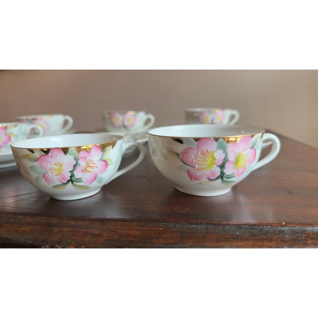 Late 20th Century Antique, Early 20th Century Noritake Azalea Porcelain Tea Cups & Saucers, Set of Six For Sale - Image 5 of 10