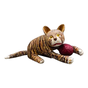 Mid 20th Century Saturnino Portuound (Pucho) Odio, Cat With Ball Wood Sculpture