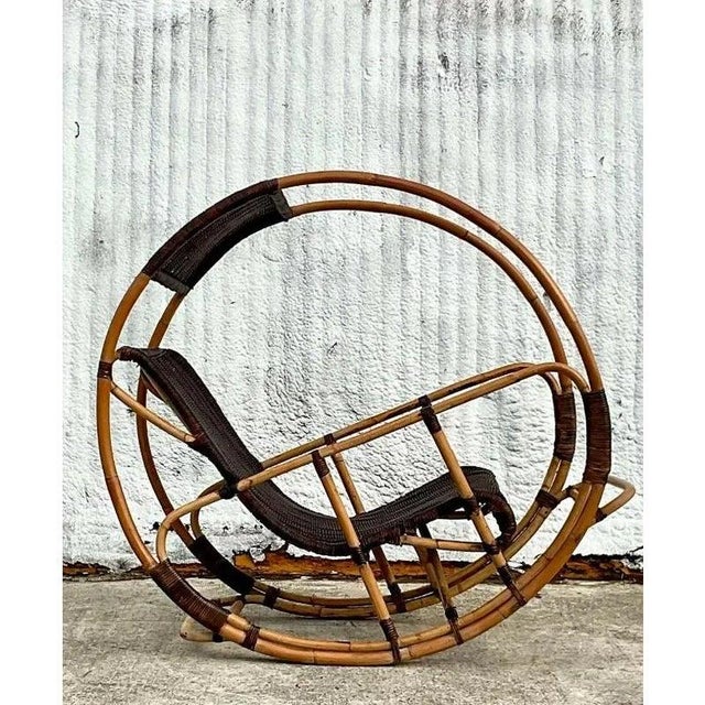 Late 20th Century Late 20th Century Vintage Coastal Italian Wrapped Rattan After Franco Bettonica “Donaoldo”:Rocking Chair For Sale - Image 5 of 9