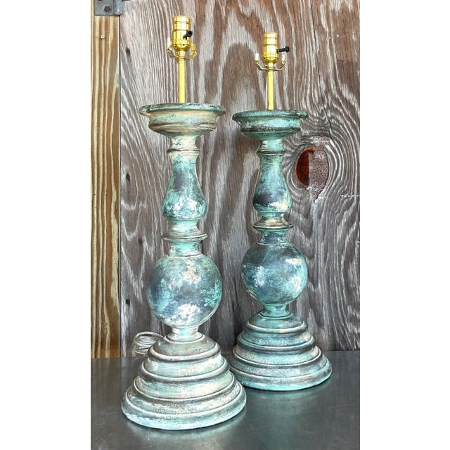 Vintage Boho Hand Painted Balustrade Lamps - a Pair For Sale - Image 4 of 6