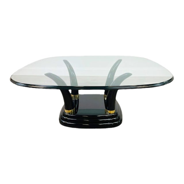 Late 20th Century Henredon Faux Elephant Tusk Glass Top Coffee Table For Sale