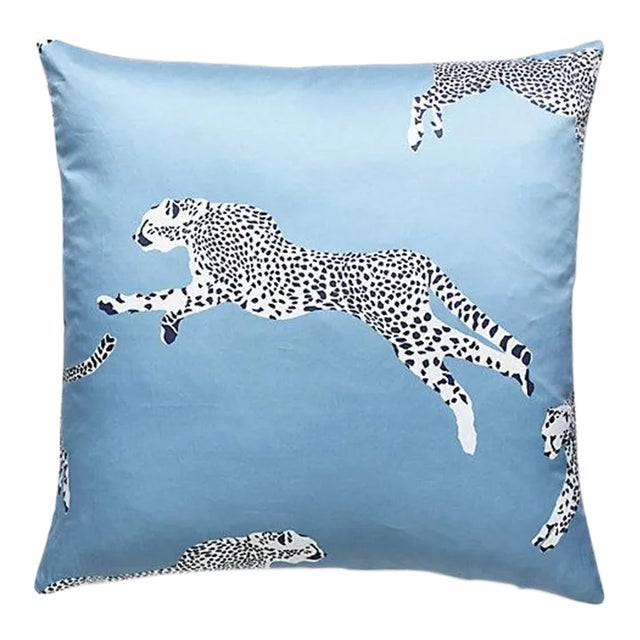 The House of Scalamandré Leaping Cheetah Pillow, Cloud Nine For Sale