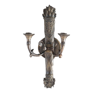 Antique Bronze Classical Torch Form Two-Light Wall Sconce, Circa 1920