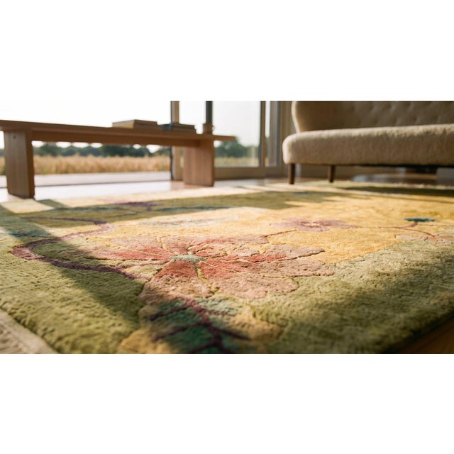 1920s Goldenord Floral Antique Chinese Art Deco Carpet 2' X 3' Knotted Wool Rug For Sale - Image 12 of 12