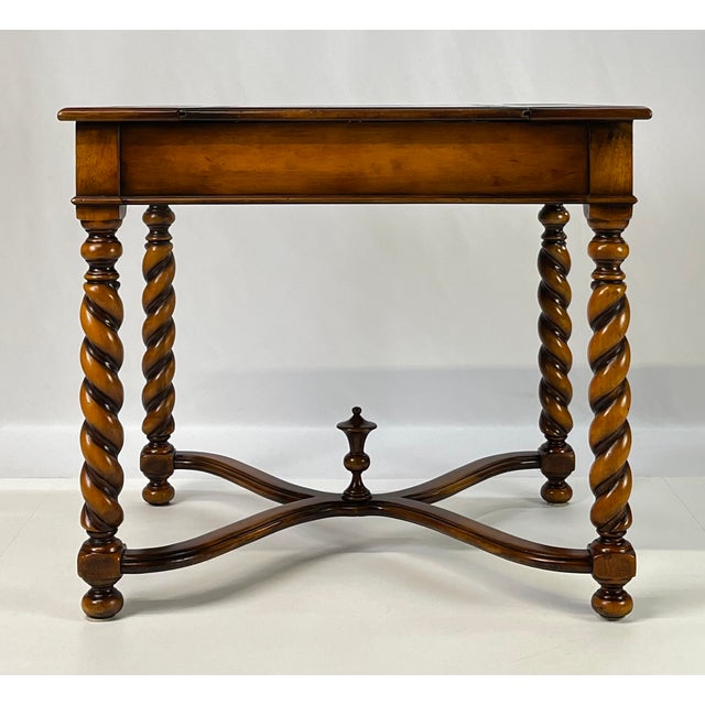 Theodore Alexander Attributed Barley Twist Game Table With Reversible Tooled Leather Top For Sale - Image 11 of 18