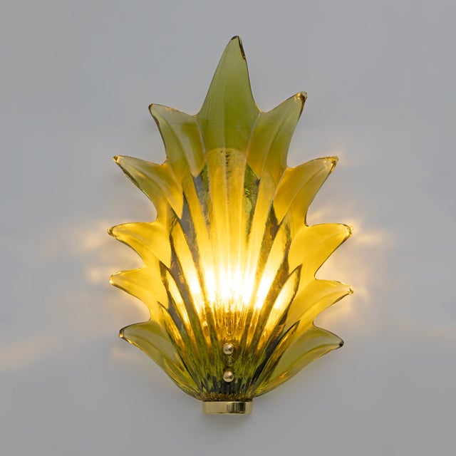 Italian Modern Murano Glass Leaf Sconces, 2000, Set of 2 For Sale - Image 4 of 9