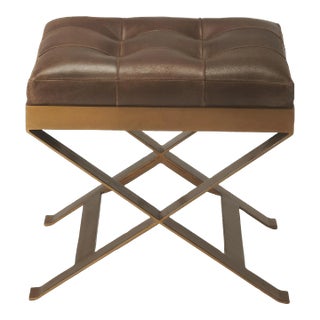 Rodrigo Leather Stool, Medium Brown For Sale