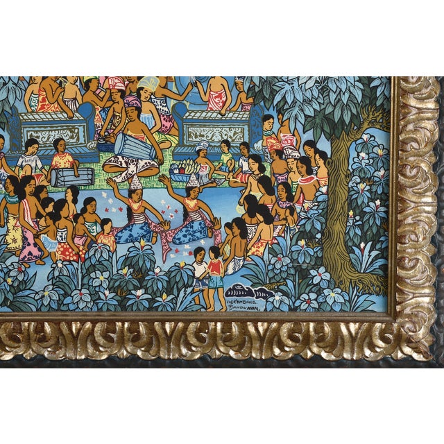 Paint Large Vintage Oil Painting Balinese Scene Colorful Framed For Sale - Image 7 of 13