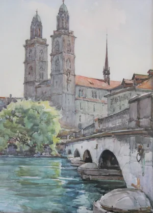 Nicolas Markovitch Lithograph Zurich, Grossmunster