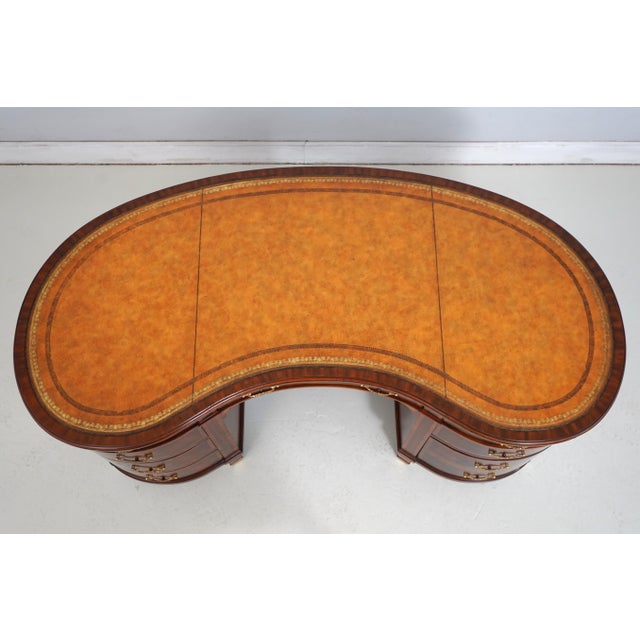 Wood Maitland Smith Leather Top Mahogany Kidney Shape Desk For Sale - Image 7 of 18