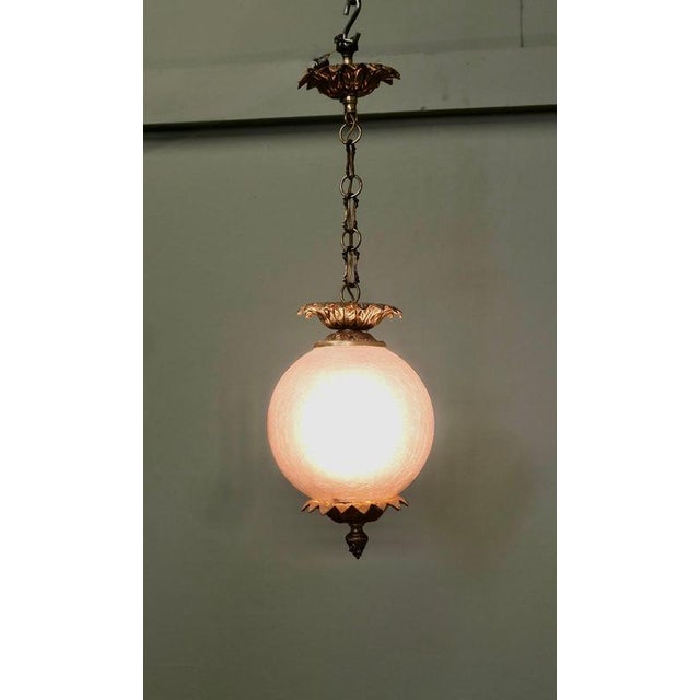 Art Deco French Glass Globe Hanging Pendant Light, 1930 For Sale - Image 3 of 6
