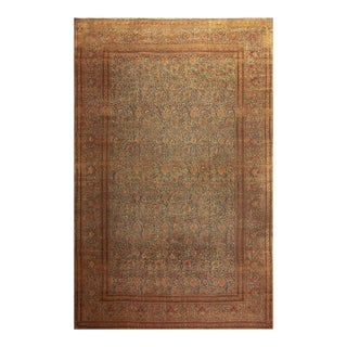 1920s Blue Navy Classic Floral Shah Abbas Antique Handknotted Wool Kashan Rug For Sale