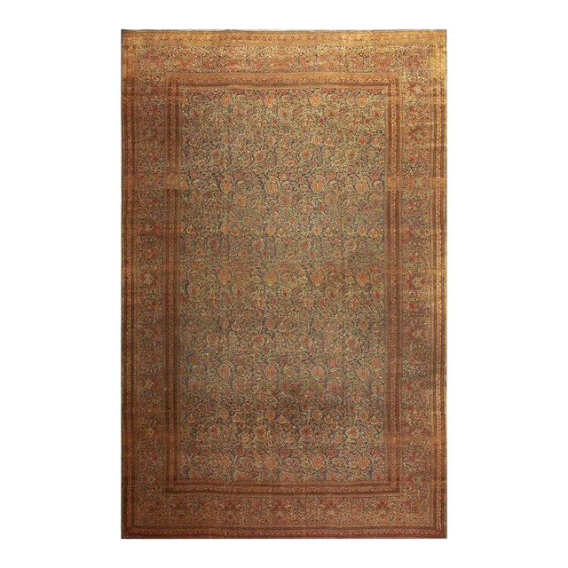 1920s Blue Navy Classic Floral Shah Abbas Antique Handknotted Wool Kashan Rug For Sale