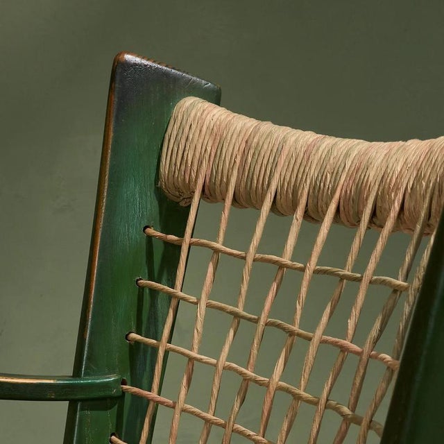 Wood Green Lacquered Chestnut and Papercord I due forni Firenze Armchairs, Italy, Set of 2 For Sale - Image 7 of 10