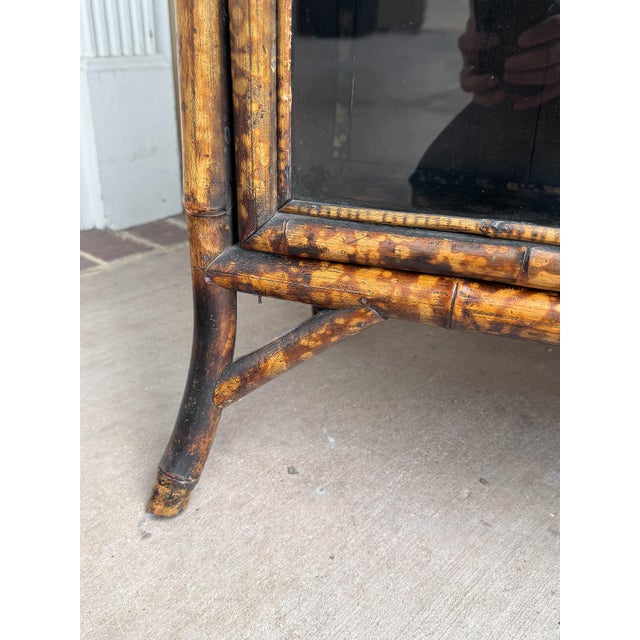 English Bamboo Bookcase Cabinet With Gallery Top and Two Glazed Doors For Sale - Image 16 of 18