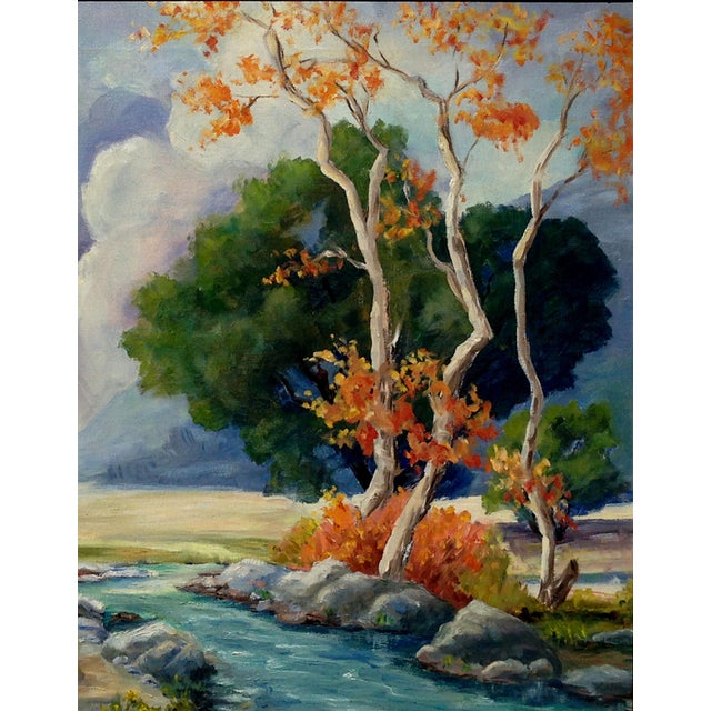 American Mid Century Autumn Landscape, Showers Beneath San Gabriel Hills by Aletha Martin For Sale - Image 3 of 4
