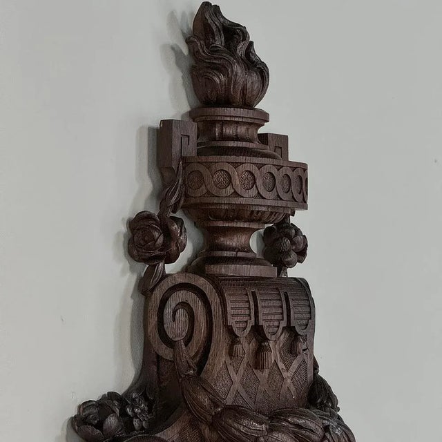 19th Century French Louis XVI Carved Oak Wall Clock ~ Cartel For Sale - Image 10 of 12