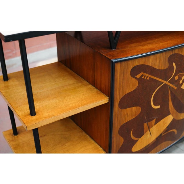 Brazilian Bar in Imbuia, Roxinho & Pau Marfim With Party Motif Marquetry, 1950s For Sale - Image 4 of 15