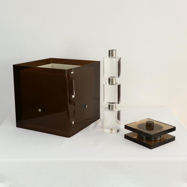 Large Space Age Geometric Table Lamp in Amber and Smoked Acrylic Glass, Italy, 1970s For Sale - Image 12 of 13