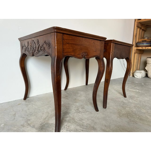1960s Italian French Provincial Louis XV - Style One Drawer End - Side Tables - a Pair For Sale - Image 5 of 12