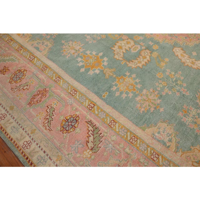 Hollywood Regency Turquoise Antique Turkish Oushak, 13'4'' X 15'8'' For Sale - Image 3 of 12