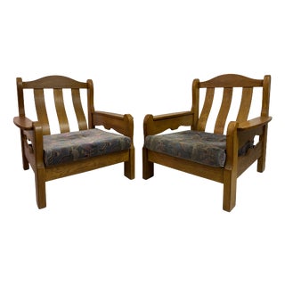 Vintage Brutalist Oak Armchairs, 1960s, Set of 2 For Sale