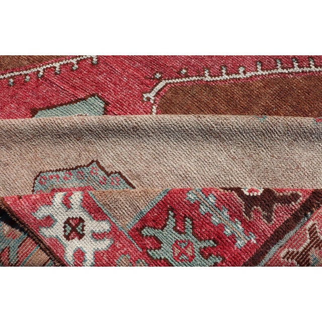 Large Vintage Turkish Oushak Rug With Warm Red, Taupe, and Soft Aqua Accents 7'9 X 15'5 For Sale - Image 15 of 16