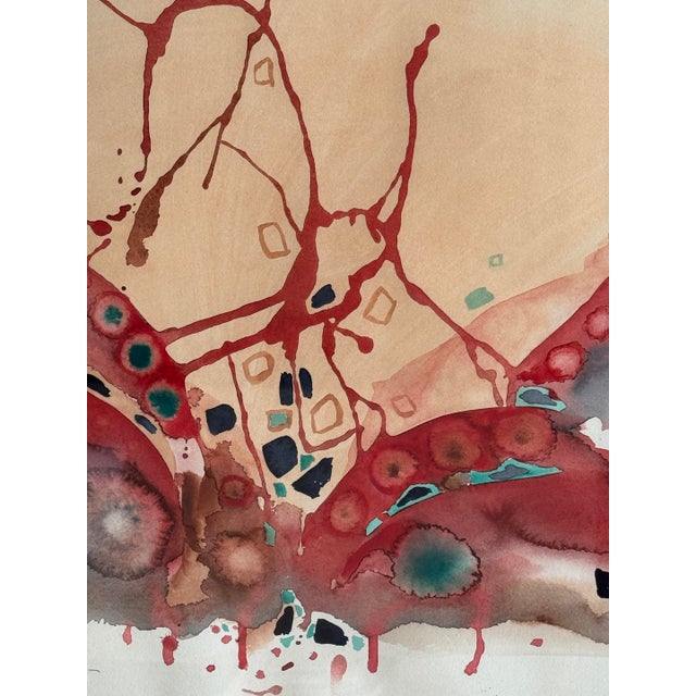Glass 1970sDynamic Abstract Watercolor by French Artist, Marie Luare-Ilie For Sale - Image 7 of 12