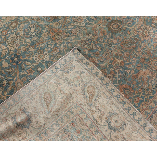 Antique Persian Tabriz Rug in Blue and Brown For Sale - Image 4 of 8