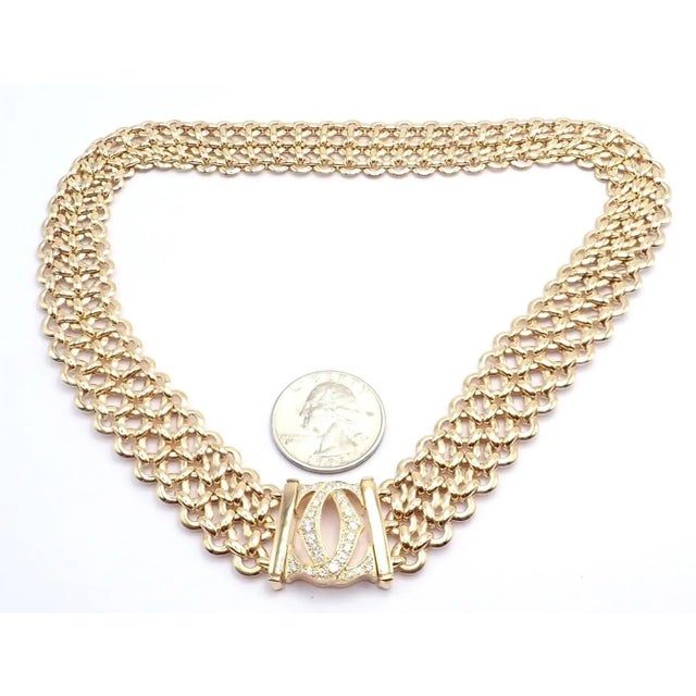 1990s Cartier Penelope Diamond Double C Three Row Yellow Gold Necklace For Sale - Image 11 of 17