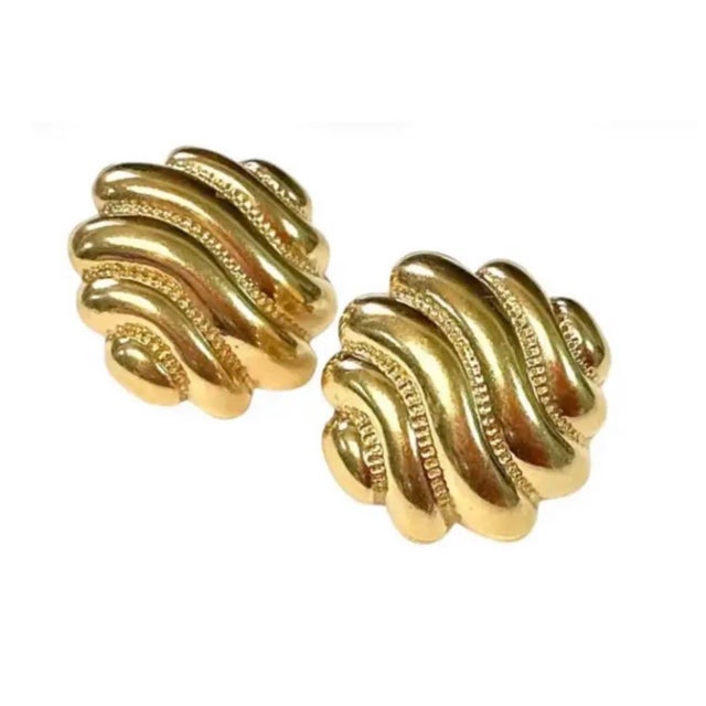 Pair of 14k Yellow Gold Sculptural Earrings Vintage For Sale In Tampa - Image 6 of 6