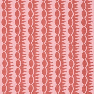 Schumacher x Drusus Tabor Dagger Stripe Fabric in Red on Pink For Sale