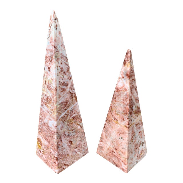 Pink Marble Obelisks With Dramatic Veining, a Pair For Sale