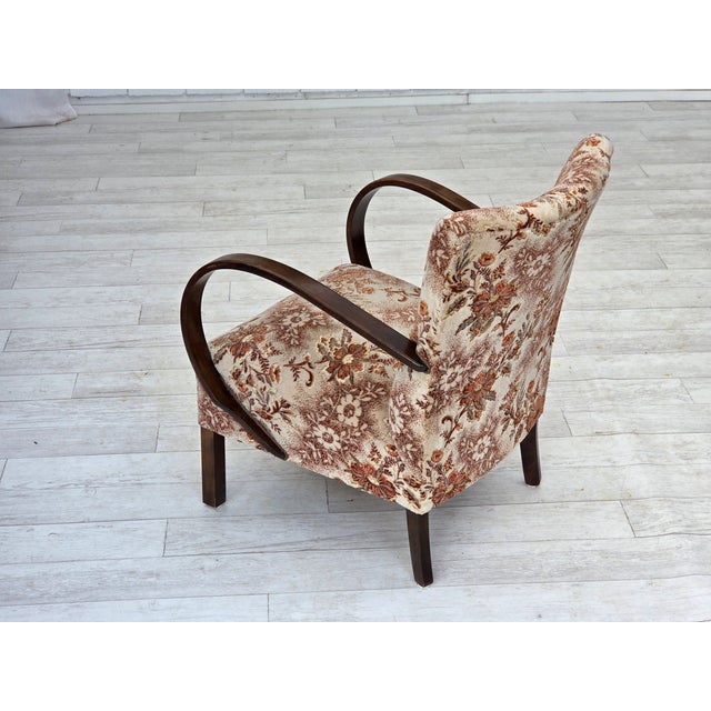 1950s Art Deco Danish Armchair in Furniture Velour and Beech Wood, 1950s For Sale - Image 5 of 18