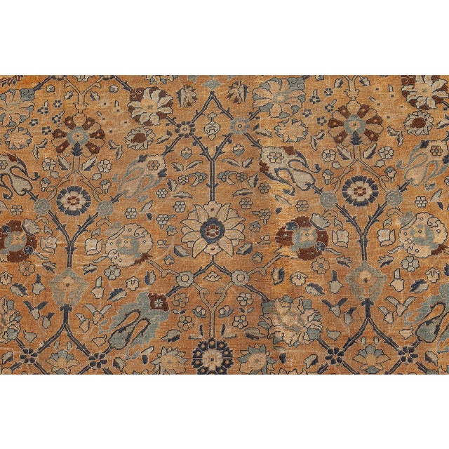 Authentic 1900s Persian Tabriz Blue, Yellow Handmade Wool Rug For Sale - Image 4 of 6