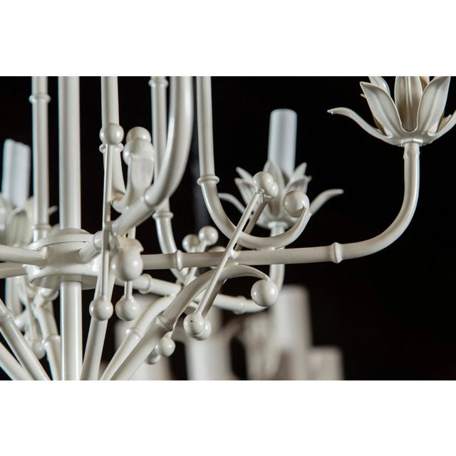 White Painted Wrought Iron Chinoiserie Chandelier With Bells For Sale - Image 10 of 11