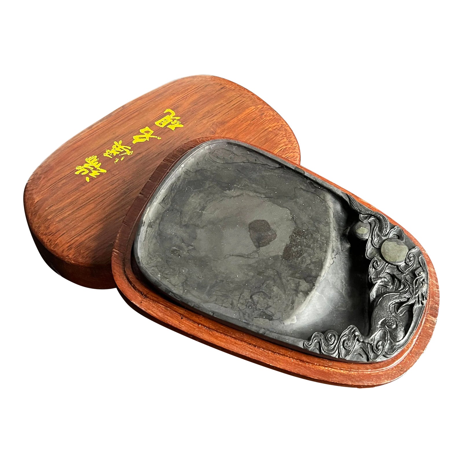 Vintage Hand Carved Chinese Duan Ink Stone for Calligraphy