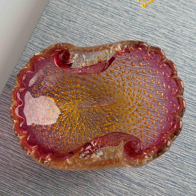 Vintage Pink and Yellow Murano Bullicante Aventurine Catchall Dish For Sale - Image 12 of 16
