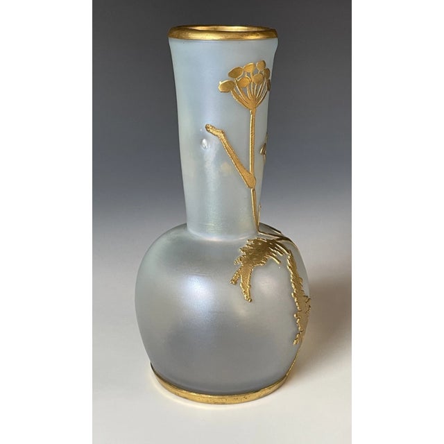 Fine Antique Art Nouveau Iridescent Satin Glass Vase W/ Gilt Bronze Overlay For Sale - Image 4 of 15